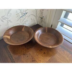Pair Vintage MCM Kustom Kraft Solid Black Walnut Wood Individual Salad Bowls